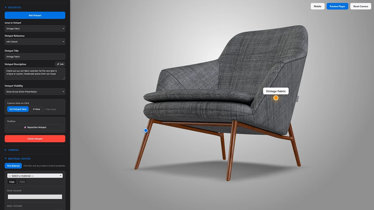Hotspots - pin labels to points on the 3D model