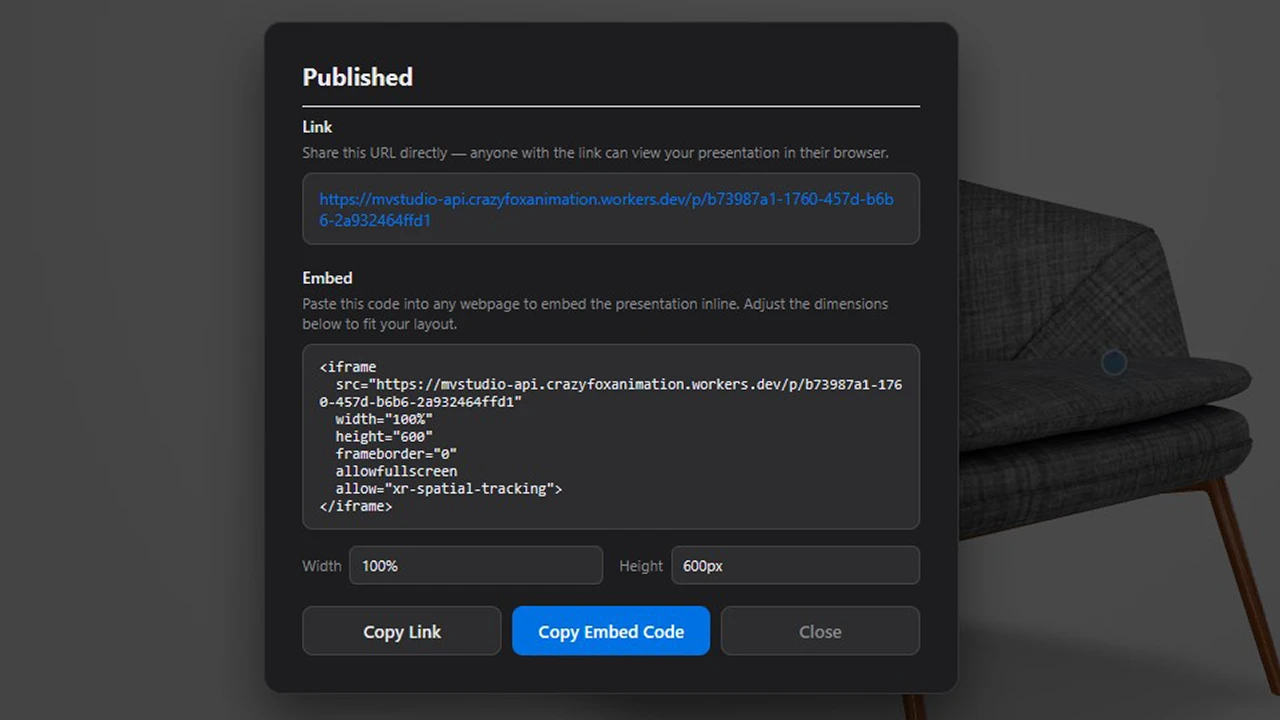 Publish to cloud - one click to a shareable URL